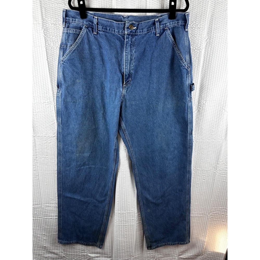 Carhartt Men's Loose Fit Carpenter Jeans B13DST Blue Denim Size 38x32 Distressed